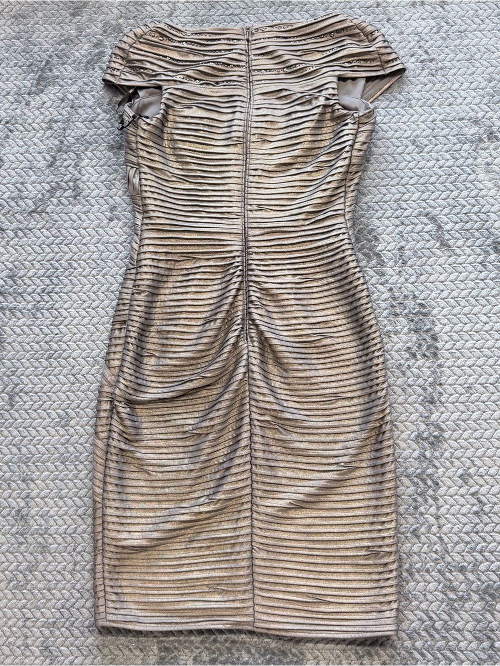Tadashi Shoji Metallic Bronze Pintuck Bandage Dress with Embellishments Size Sma - Picture 3 of 15